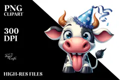 Cartoon Cow with Party Hat PNG Product Image 2