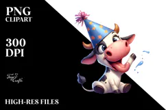 Cartoony Cow with Party Hat PNG Product Image 2