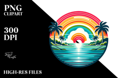 Retro Tropical Rainbow Sunset Design, PNG Product Image 2