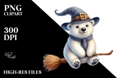Festive Polar Bear on Witch Broom, PNG Product Image 2