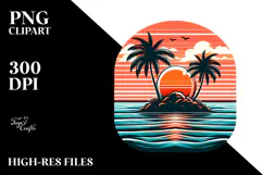 Retro Tropical Island Sunset PNG Product Image 2