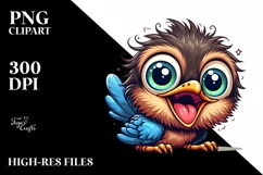 Colorful Crazy Looking Small Baby Wren Clipart Product Image 1