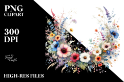 Washed Floral Frame,Small Wild Flowers | Sublimation,Clipart Product Image 2