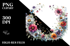 Washed Floral Frame,Small Wild Flowers | Sublimation,Clipart Product Image 2