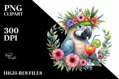 Watercolor Young Parrot Flowers Clipart Product Image 1
