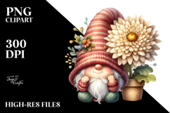 Cute Gnome with Chrysanthemum Floral Ornament PNG Product Image 2