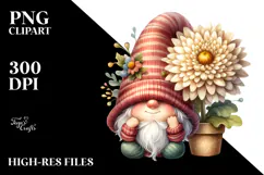 Cute Gnome with Chrysanthemum Floral Ornament PNG Product Image 2