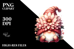 Cute Gnome with Chrysanthemum PNG Product Image 2