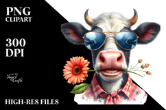 Crazy Cow with Sunglasses, Colorful PNG Product Image 2