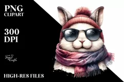 Funny Bunny Scarf Watercolor Clipart Product Image 1