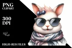 Funny Bunny Scarf Watercolor Clipart Product Image 1