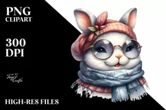 Funny Bunny Scarf Watercolor Clipart Product Image 1