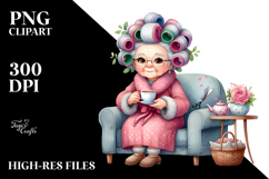 Old Lady Sitting Sofa,Watercolor Tea Cup | Product Image 2