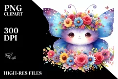 Cartoon-Style Butterfly with Flower Crown | Clipart Product Image 3
