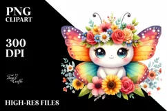 Cartoon-Style Butterfly with Flower Crown | Clipart Product Image 3