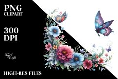Butterfly Floral Frame in Watercolor | Clipart Product Image 1