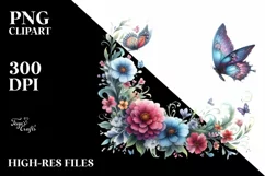 Butterfly Floral Frame in Watercolor | Clipart Product Image 1