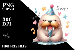 Energetic Baby Walrus with Singer Look, High-Res PNG Product Image 2