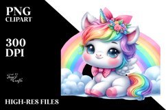 Cute Baby Unicorn Reading | Clipart Product Image 1