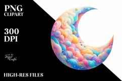 Colorfull Pastel Moon Watercolor Clipart Product Image 3