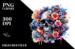 Skull made of Spring Flowers PNG Product Image 2