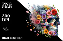 Colorful Skull and Spring Flowers PNG Product Image 2