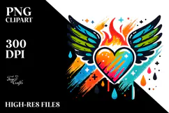 Colorful Simple Heart with Wings PNG Product Image 2