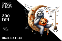 Watercolor Sloth Dressed for Halloween Sitting on Moon PNG Product Image 2