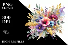 Sublimation Colorful Bouquet Gold Foil Violet Product Image 1