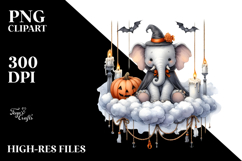 Watercolor Elephant Dressed for Halloween Sitting on Cloud Product Image 2