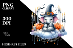 Watercolor Elephant Dressed for Halloween Sitting on Cloud Product Image 2