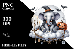 Watercolor Elephant Dressed for Halloween Sitting on Cloud Product Image 2