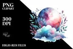 Wimsical Moon Foliage Clouds Watercolor Clipart Product Image 3