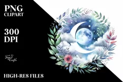 Wimsical Moon Foliage Clouds Watercolor Clipart Product Image 3