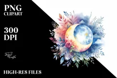 Wimsical Moon Foliage Clouds Watercolor Clipart Product Image 1