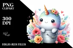 Cute Smiling Narwhal in Bucket | Sublimation | Clipart Product Image 3