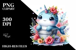 Colorful Smiling Baby Narwhal | Clipart Product Image 3