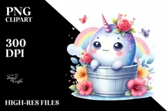 Colorful Smiling Baby Narwhal | Clipart Product Image 3
