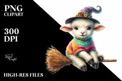 Colorful Baby Lamb on Witch Broom, Splash Sweet Pea | Product Image 1
