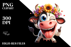 Goofy Cow with Flower Crown, High-Res PNG Product Image 2