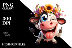 Goofy Cow with Flower Crown, High-Res PNG Product Image 2