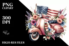Vintage Scooter Flowers | Summer Clipart Product Image 1