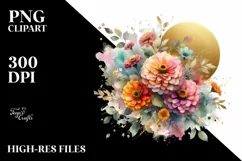 Colorful Zinnia Watercolor Abstract | Sublimation Clipart Product Image 1
