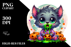 Funny Tiny Werewolf in Pajamas with Pumpkins PNG Product Image 2