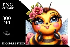Funny Cute Bee Smiling Diva Look Watercolor Clipart Product Image 1