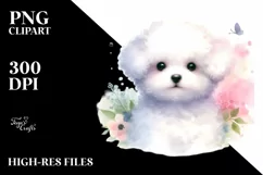 Cute Pastel Bichon Frise Watercolor Clipart Product Image 3