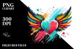 Colorful Simple Heart with Wings PNG Product Image 2
