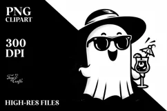 Retro Halloween Cute Ghost with Sunglasses PNG Product Image 3