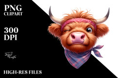 Goofy Highland Cow with Bandana PNG Product Image 2