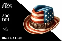 Watercolor Vintage Hat USA Flag Clipart Product Image 1
